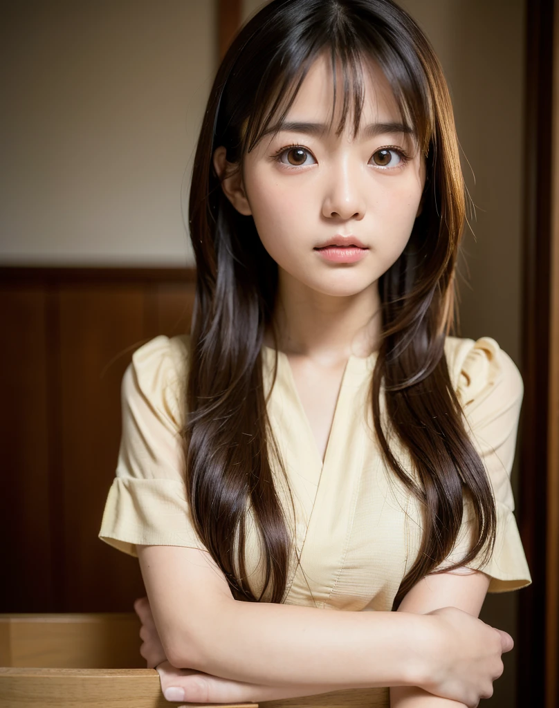 Highest quality, Face Focus, Soft Light, Ultra-high resolution, (Realistic:1.4), RAW Photos,
1 Japanese girl, alone, cute, (pupil, Light in your eyes), Beautiful face in every detail, (Small box),(High resolution detail of human skin texture),
(Long Hair),
indoor,
Damask Shirt Dress,
(Portraiture)
Character portrait,