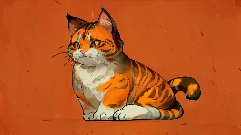A Q version kitten,Lovely,An orange cat,Pure white background,Hand drawn illustrations,Flat style illustration,Contextureless,Super cute,Black pupil,Smile