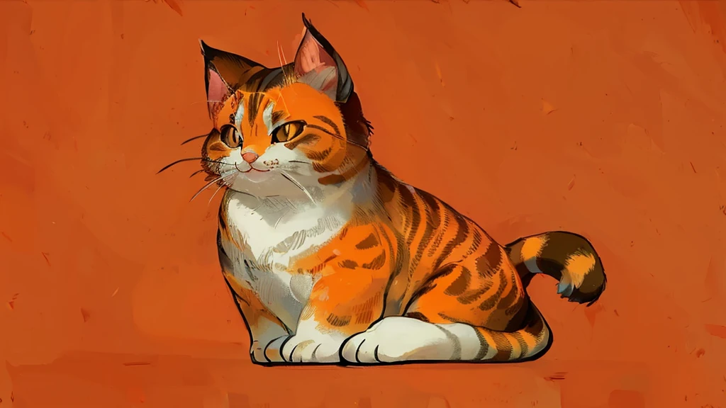 A Q version kitten,Lovely,An orange cat,Pure white background,Hand drawn illustrations,Flat style illustration,Contextureless,Super cute,Black pupil,Smile