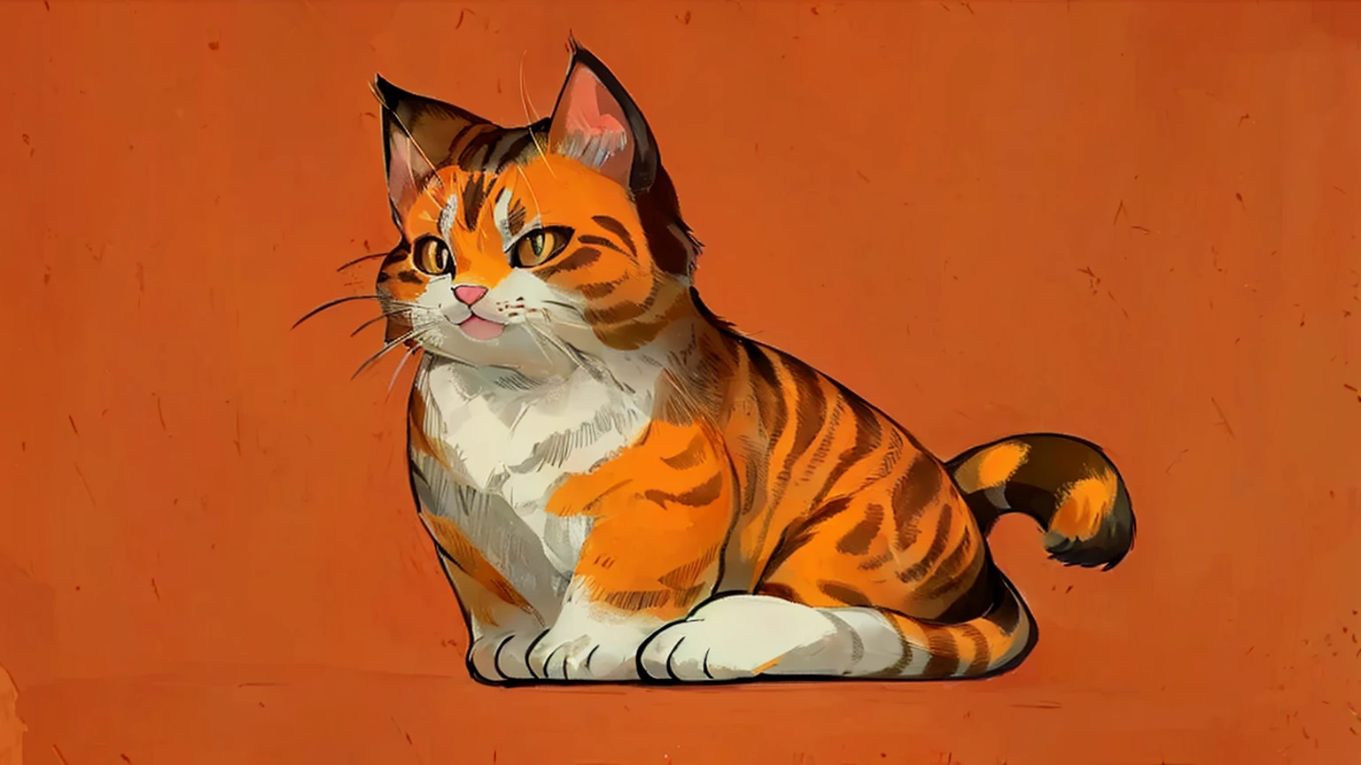 A Q version kitten,Lovely,An orange cat,Pure white background,Hand drawn illustrations,Flat style illustration,Contextureless,Super cute,Black pupil,Smile