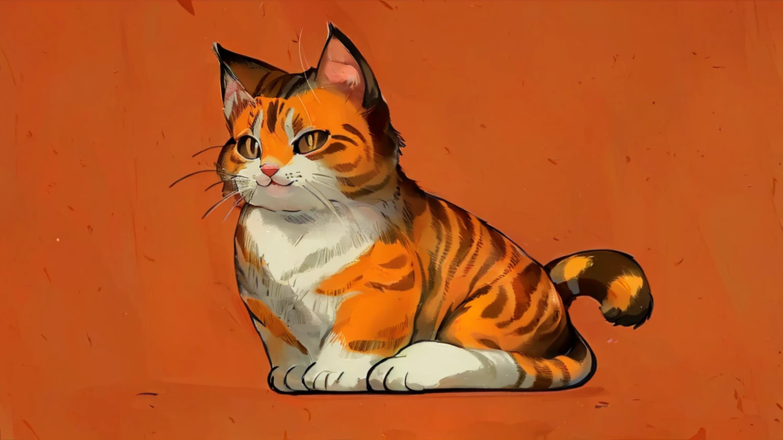 A Q version kitten,Lovely,An orange cat,Pure white background,Hand drawn illustrations,Flat style illustration,Contextureless,Super cute,Black pupil,Smile