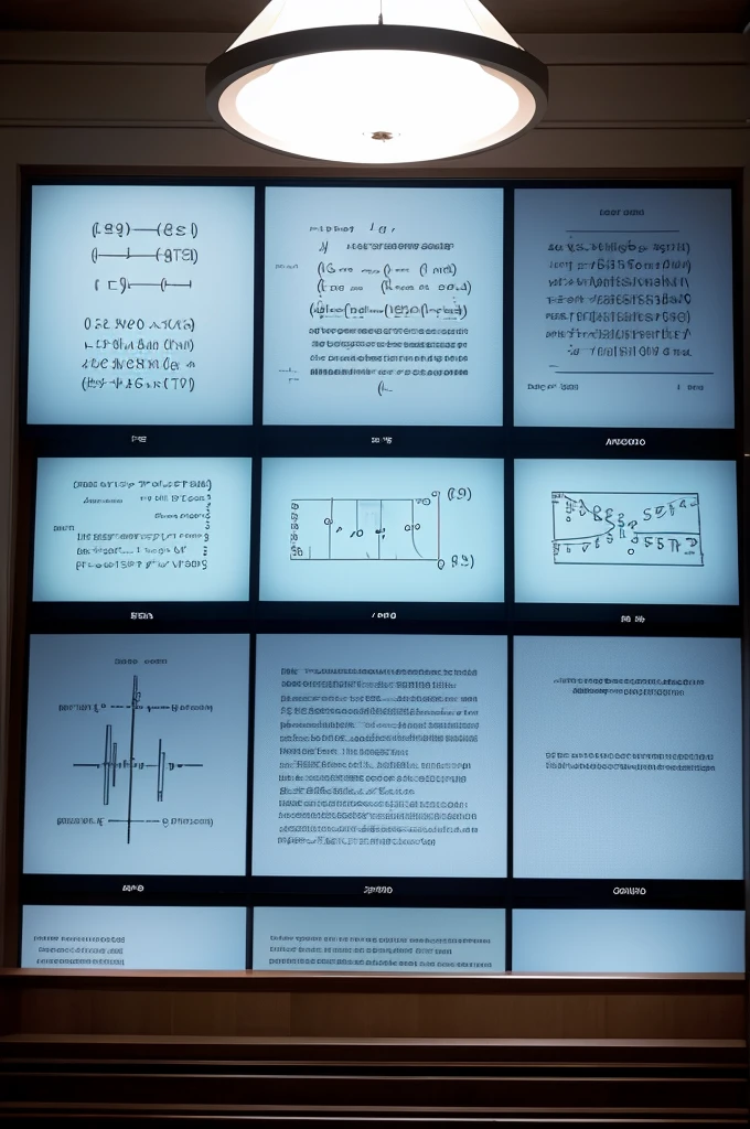 Screens showing various mathematical formulas and chemical equations