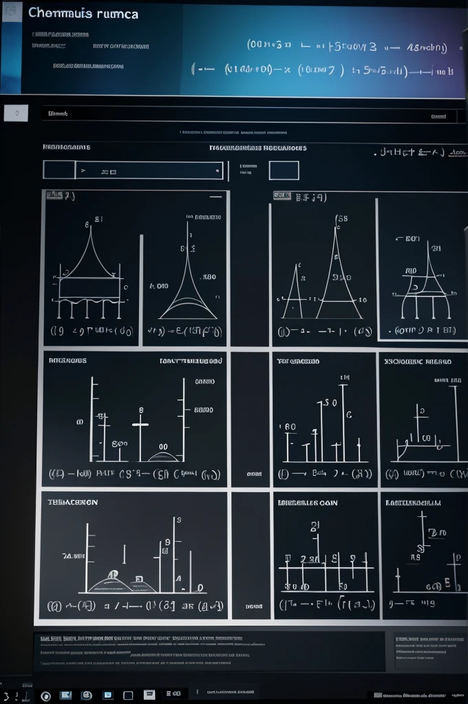 Screens showing various mathematical formulas and chemical equations