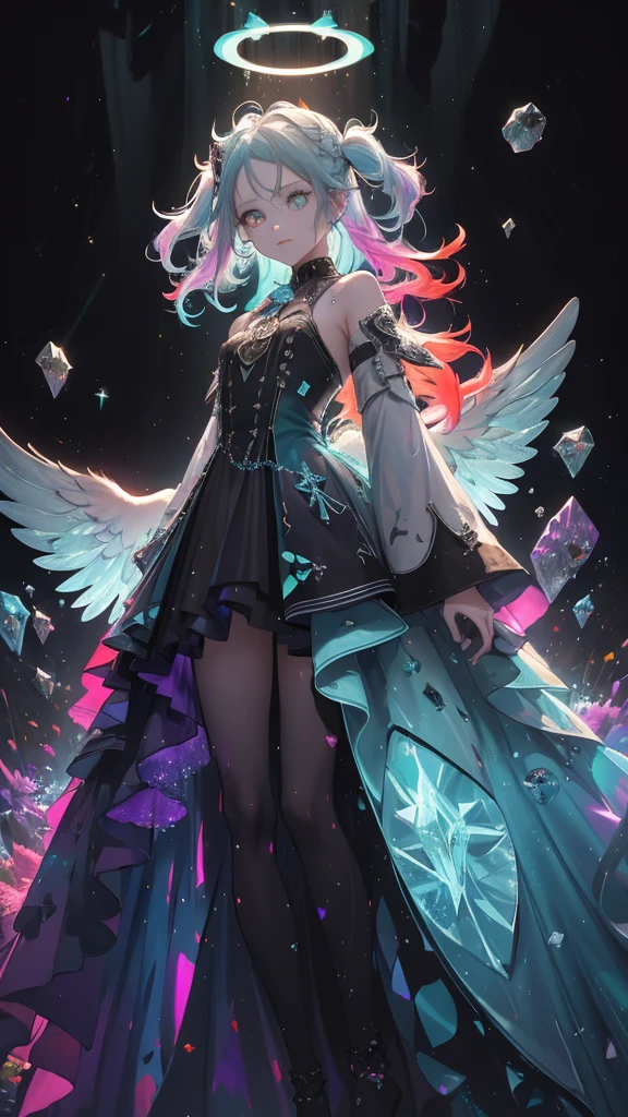 (Highest picture quality),(Masterwork),(ultra-detailed),(Detailed eye description:1.0),(lens flare:1.0),(movie poster:1.0),(Tarot border:1.0),the portrait is centered,(close-up:1.0),(negative space:0.8),(negative space:1.6),(solo),(floating colorful {wind|water magic|ink|crystals|ice|fire|flame|lightning|web|rocks|sand|particles|sparkles|blood}:1.0),(many colorful {soap bubbles|clouds|thorns|spikes|vines|currents|spirals|halos|wings|tattoos|cubes|octahedron}:1.0),(floating {red|green|blue|aqua|purple|yellow|black|white|grey|pink|orange|lime} {ribbons|feathers|particles|blades|droplets|snowflakes|soft balls}:1.0),({crystal|ice|fire|flame|wind|water|earth|stone|space|musical|sonic|vortex} {magic|wings}:1.0), ({ray tracing,glowing|dappled sunlight,light rays,caustics|night,black theme|mysterious,eerie|easygoing,pastel}:1.2), ({colorful|iridescent|multicolored}:1.0),(beautiful detailed glow:1.0),({leaning forward|leaning back|leaning to the side|}:1.2),{(smile:1.0)|(smirk:1.0)|(grim expression:1.0)},({small|small||lips,eyelashes}:1.0),{(open mouth:1.0)|(closed mouth:1.0)|},({eyelashes|eyeshadow||}),{one eye closed|||},({red|green|blue|aqua|purple|yellow|black|white|grey|pink|orange|lime} hair:1.4),({short|long|medium} hair:1.0),({from below|from above|from side|from behind|facing viewer}:1.3),(halo:1.3),(head tilt:1.0),(dynamic pose:1.1),(asymmetrical hair:1.2),({red|green|blue|aqua|purple|yellow|black|white|grey|pink|orange|lime} {armor|dress|collared shirt|suit|outfit}:1.0),({formal|military|techwear|urban style|casual,casual clothes|fantasy,magician|feral,tribal|sci-fi,futuristic}),({plaid skirt|layered skirt|puffy dress|tights|pants|shorts}),({blue|aqua|purple|black} {eyes|eyes|pupils}:1.8),{(forehead:1.5),asymmetrical bangs|diagonal bangs|hair between eyes|blunt bangs|swept bangs},{one eye covered|ponytail|high twintails|||},{straight hair|wavy hair|drill hair||},{long coat|suit jacket|cloak|sweater|tie||}