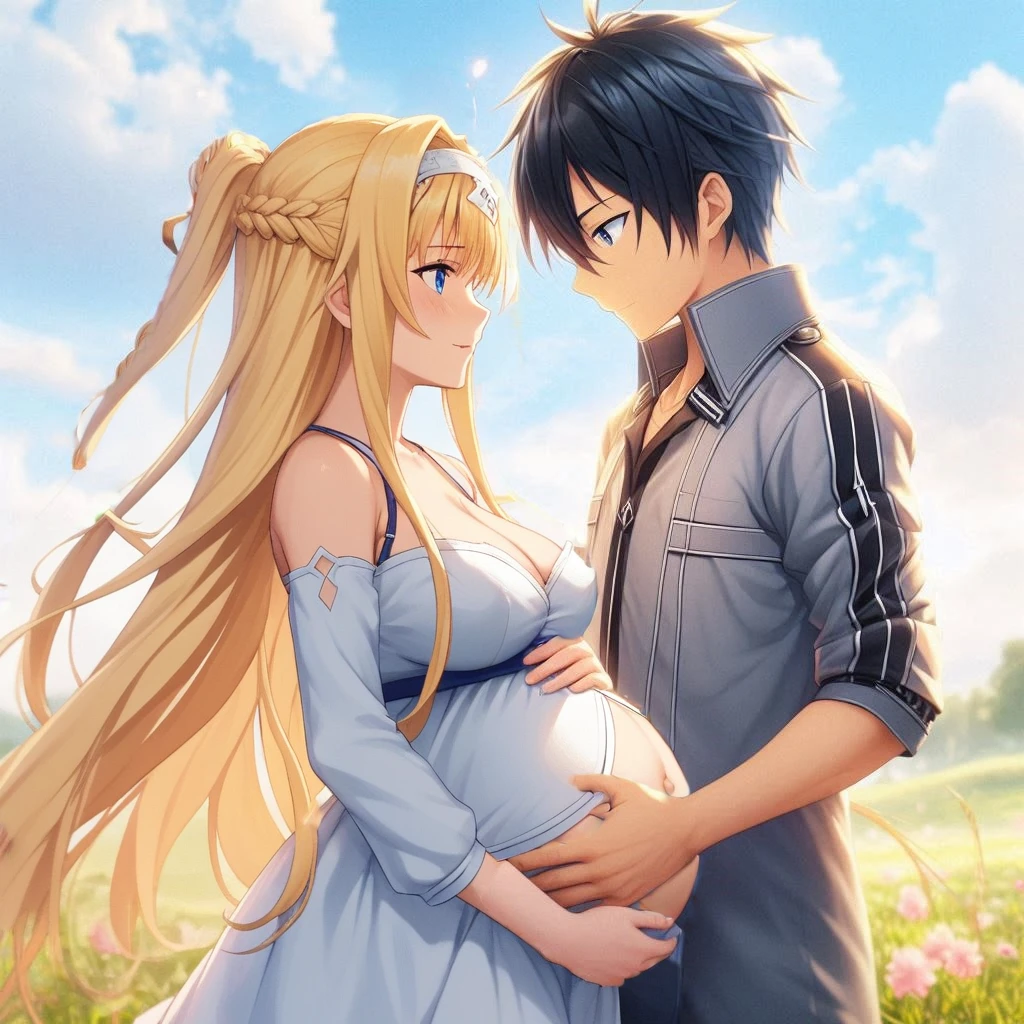 score_9, score_8_up, score_7_up, source_anime,masterpiece,best quality,highres,absurdres,official art,official style,source_anime,anime screencap,anime coloring,megami magazine,anime,animated,explicit,alice zuberg,look to the right,pregnant bangs, blue eyes, blonde hair, hair between eyes, very long hair, braid, ,large breasts,((areola slip)), ((Areola)),((nipple)), long hair, looking at viewer, navel, o-ring, Standing, (White seethroughlingerie :1.3)