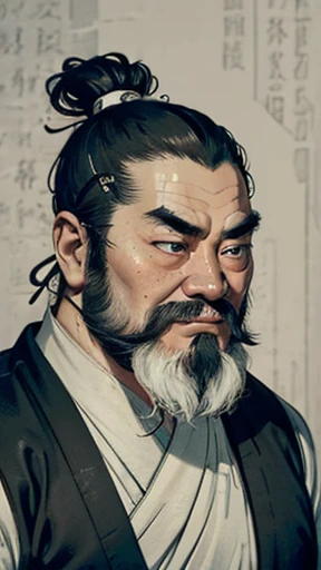 (((Monochrome)))、(((Ink Painting)))、Oriental、Ultra-high resolution、(Realistic:1.4)、Game Poster、Crisp and beautiful image quality、beard、ancient chinese hairstyle man、Embroidered cloth wrapped around a topknot、whole body ,(ancient chinese armor, Dragon head on shoulder,  (Skin of color, ),(黒beard):1.2), (ancient chinese armor with intricate pattern:1.2), gloves, Long trousers, (Very detailed, bloom:1.5), (Highest quality, Concept Art, 4K), (analog:1.2), (high sharpness), (Detailed pupil:1.1), (Painting:1.1), Detailed face and eyes, masterpiece, Highest quality,8k, photoRealistic, (Black Hair, Dynamic Short Hair), (PurerosFace_v1:0.2), [:(Detailed face:1.2):0.2], sharp, Realistic, Realistic Shadow, 