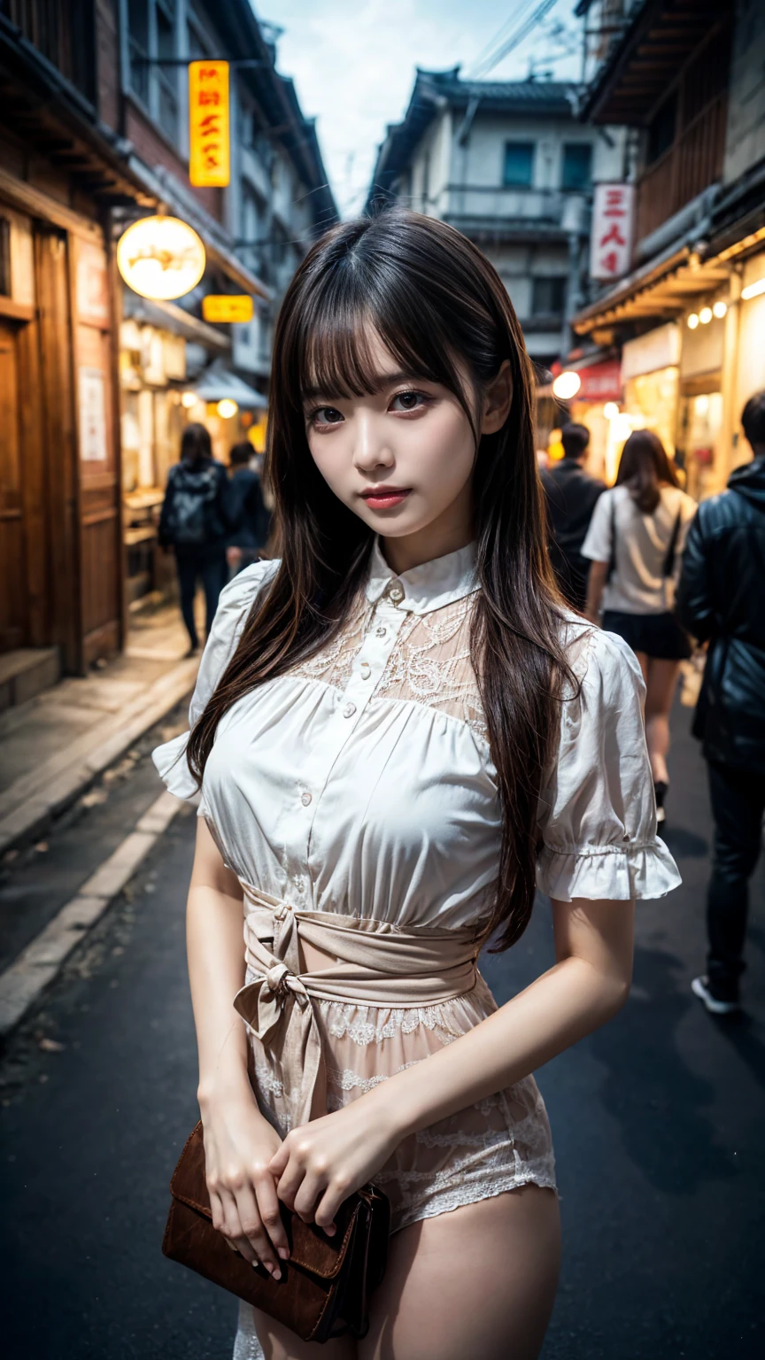 highest qualityのディテール:1.2, Realistic, 8k Ultra HD, High resolution, One Girl:1.2, Super detailed, High quality textures, Intricate details, detailed, Very detailed CG, High quality shadows, detailed Beautiful and delicate face, detailed Beautiful and delicate eyes, Depth of written boundarys, Ray Tracing, masterpiece, highest quality,ulzzang-6500-v1.1:0.6, Purelos Face_v1, Cute K-Pop Girls, The Face of Ulzan in Korea:1.1, Mature Woman, 28-year-old female,Long Hair,Shiny_skin,thin_Waist,Huge breasts, polka_Dot_noon_dress,socks,Talk, night, 4K 8k Ultra HD Full Color RAW Photos, Fujifilm(Medium format:1.2), hasselblad:1.2, Carl Zeiss:1.1, Incredible dynamic range photography(utility_art:Smoose-768:1.1), High resolution, High pixel count, Clear detailed, Clear images, Natural color reproduction, Noise Reduction, High fidelity, quality, Software Improvements, Upscaling, Optimized Algorithms, Professional-level retouching,crowd:1.1,Depth of written boundary,View your viewers,Standing in a mysterious palace,Random Pause, Mysterious palace background,