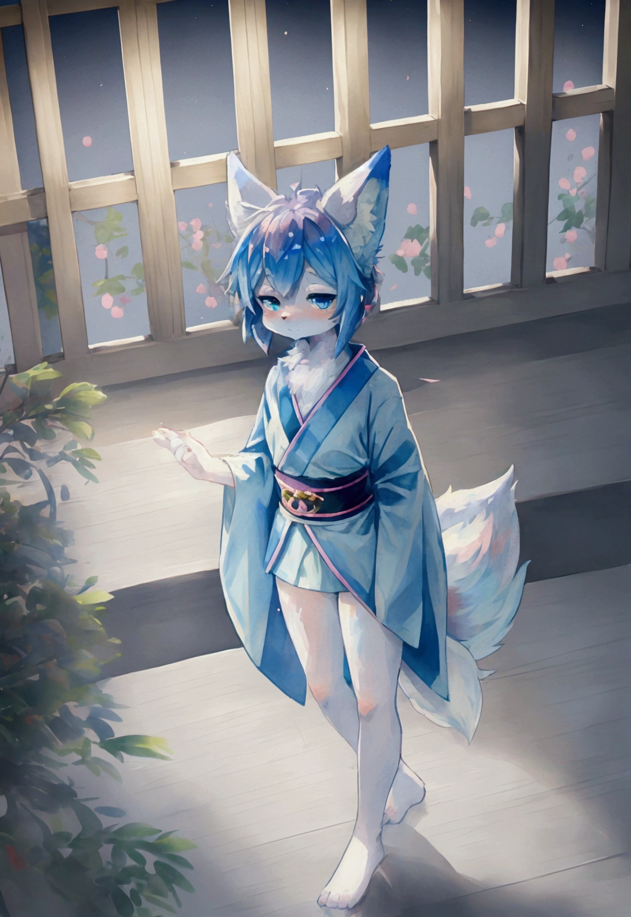 fox Light blue hair 　beast girl　indigo fur　fox beast girl　fox Light blue hair 　beast girl　indigo fur　fox beast girl　Wallpaper 4k,8k,highly detailled,,vivid colors,detailed kitsune with 9 tails,traditional Japanese artwork,tatami floor,beautiful cherry blossoms,floating lanterns,dark silhouette of a pagoda,subtle moonlight,dense forest,ethereal atmosphere,dappled sunlight,whimsical spirit,serene expression,elaborate kimono and obi,delicate hand-painted details,luminous eyes　Anime Style　fox　blue　White-faced golden-haired nine-tailed fox　Coat blue　　fox Light blue hair 　beast girl　indigo fur　fox beast girl　Anime Style　fox　blue　White-faced golden-haired nine-tailed fox　Coat blue　　　mysterious background　Blue Flame　girl　have a ball of light　fox Light blue hair 　beast girl　indigo fur　fox beast girl　mysterious background　Blue Flame　girl　have a ball of light Anime Style　fox　blue　White-faced golden-haired nine-tailed fox　Coat blue　　　mysterious background　Blue Flame　girl　have a ball of light