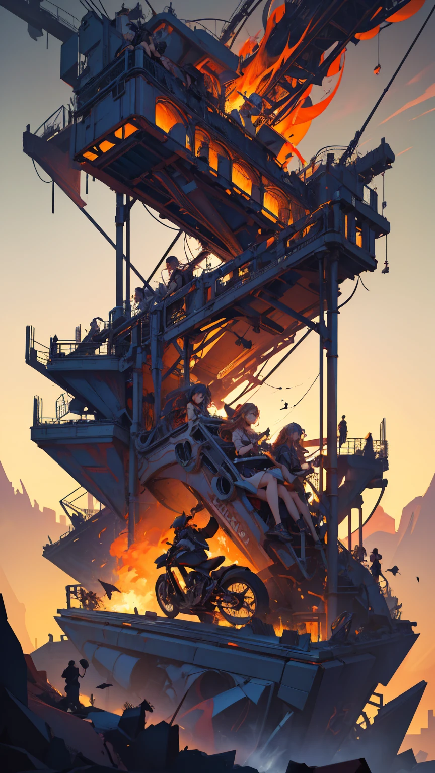 vector cartoon poster of an extremely fast rollercoaster with screaming girls riding it, on the right side there is "THEITER's FOLISIONالتزام Named CARDHEAD_dj" and below in small letters next to them "Lcrast". The background color should be red, the overall atmosphere is dark, gloomy, the theme focuses around stock market crash and falling Jeoppersa mediums ide as stock charts