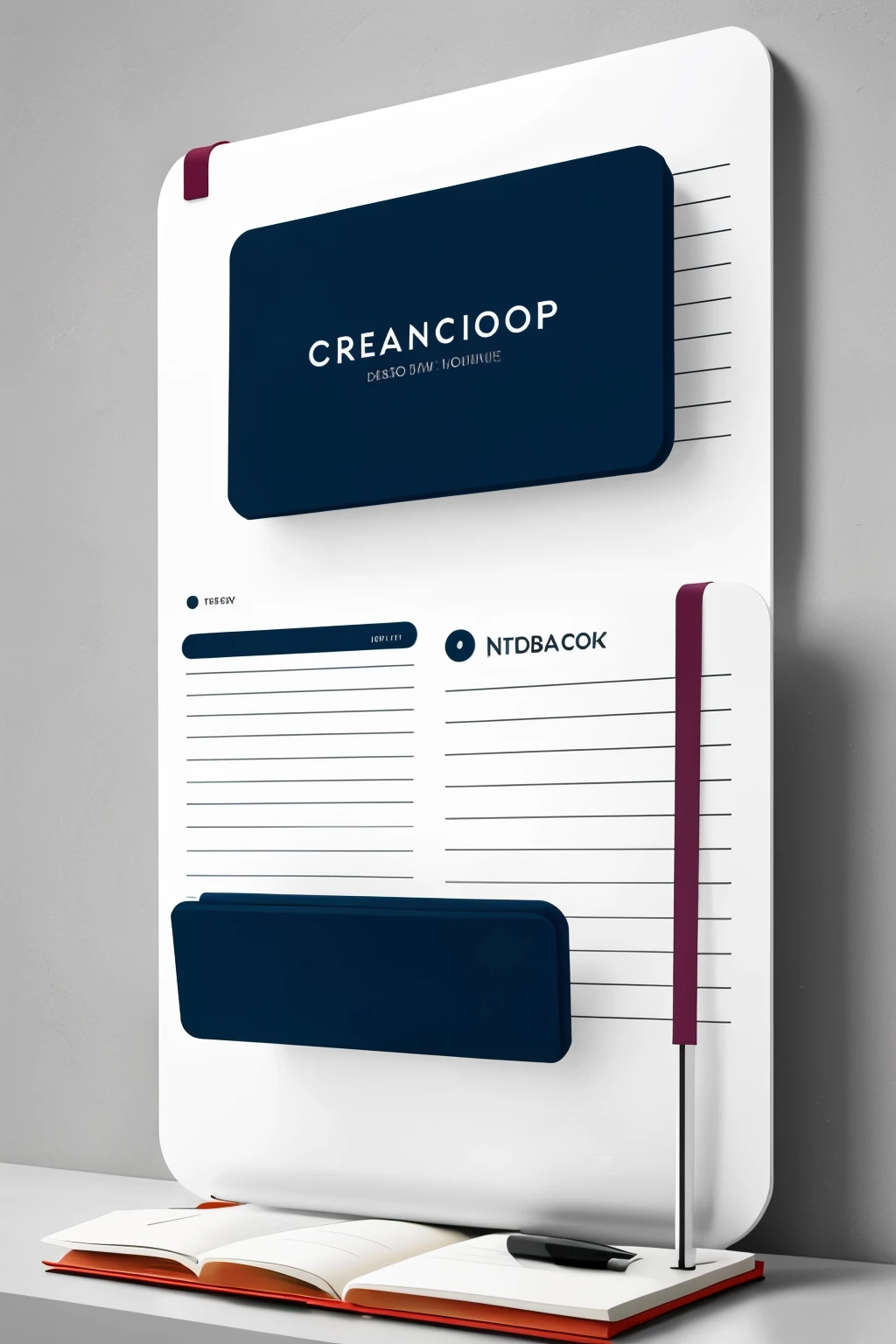 design a creative exhibition display for classy notebook in stationary store, product design , minimal, agile design, retro