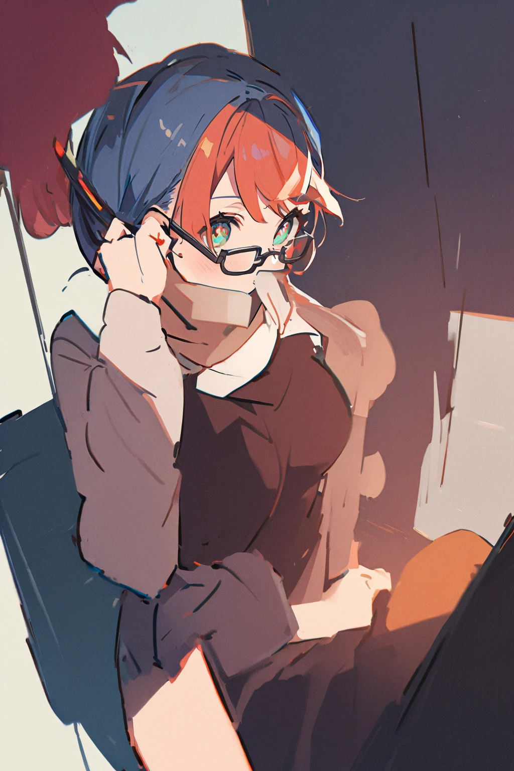 Double exposure of a beautiful and delicate lady(Face clear and perfect)Image(((semi-rimless eyewear:1.3))), (headphone:1.2), short hair, blunt bangs,,The backdrop is a hyper-detailed tokyo city perfect for, Beautifully, Intricate illustrations, art work concept art work masterpiece, best quality, Super detailed, HD