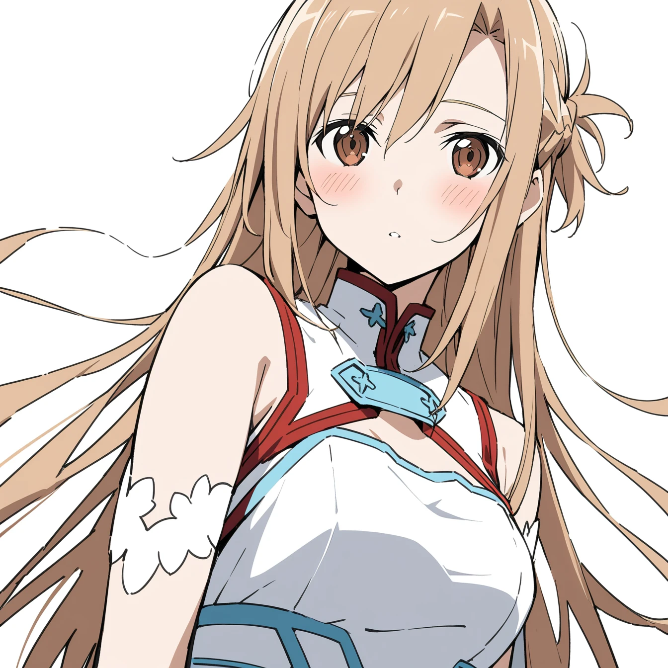 1girl, asuna \(Star\), Sword Art Online,Solitary, Viewers, Pure white background,blush, Brown eyes,breathe, avatar,Half Body,Comic style without color,angle, masterpiece, best quality,Chinese style clothing,Black, white and gray