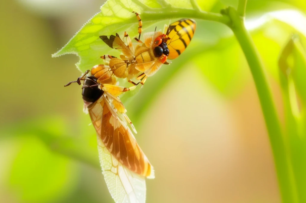 There are two bugs on a plant with leaves, Cicada Wings, insect, that looks like a insect, insects, insect wings, Macro photos, insectoid, photo of a crazy wasp, Dragonfly shaped, Scratch the surface, detailed. insect like, Macro image, Macro photosgraphy, mystical insects, Worms in the human body, Animal mating