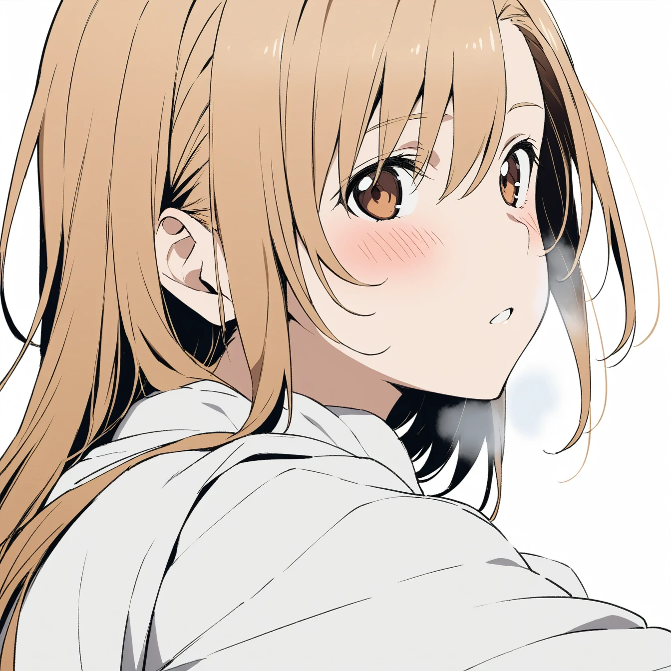 1 Girl, Asuna,Sword Art Online,,Solitary, Viewers, Pure white background,blush, Brown eyes,breathe, avatar,Half Body,Comic style without color,angle, masterpiece, best quality