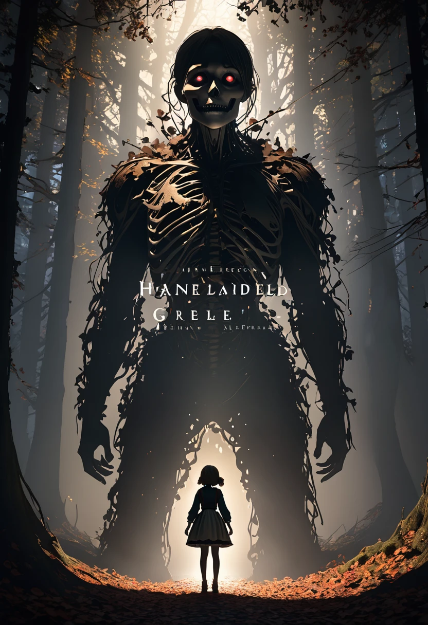 cover page, highres, paid reward available, unparalleled masterpiece, terrifying tale, Hansel and Gretel perfect anatomy, good lighting, volumetric lighting, cinematic shadow,