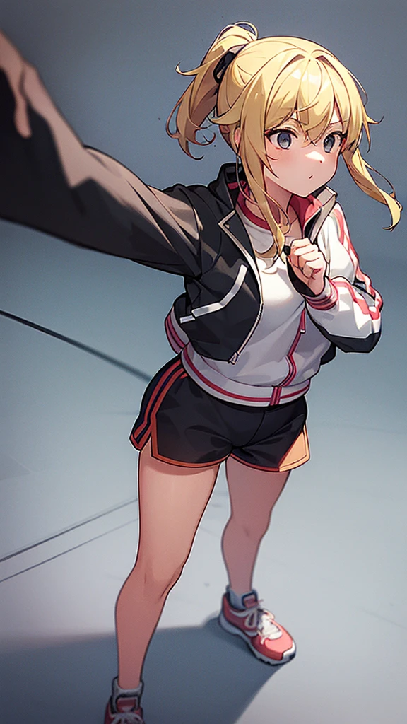 maryms,Best Quality,(beauty),masterpiece, 1girl,phisically-based render ,ultra highres,narrow waist, skinny,big eyes,long legs,(small breasts),puffy eyes, night,(rainy city), shiny skin, facing viewer, fighting stance, (make a fist),firm expression,