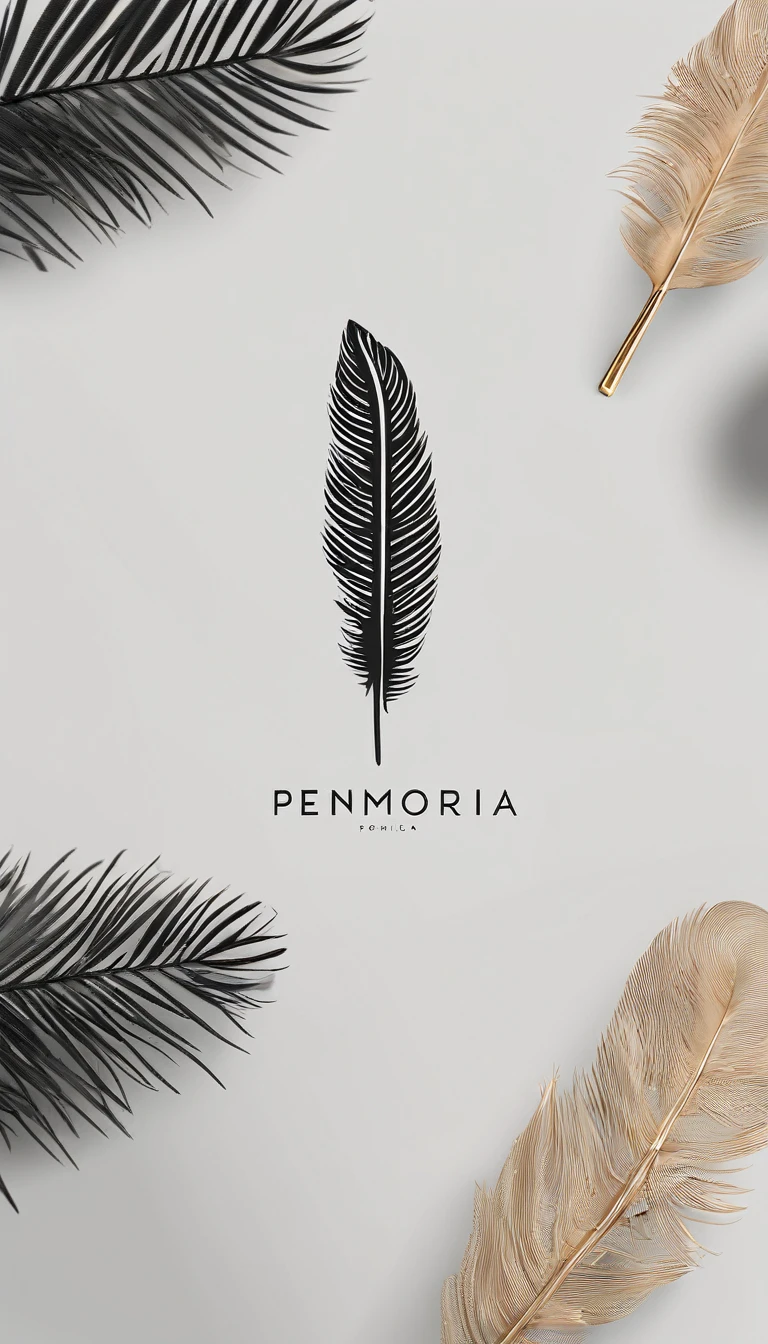 
 A minimal, modern, simple, cinematic logo design for the brand “Penamemoria". Create a modern, minimalistic, high-quality, logo of a feather that convey a sense of memories and dreams