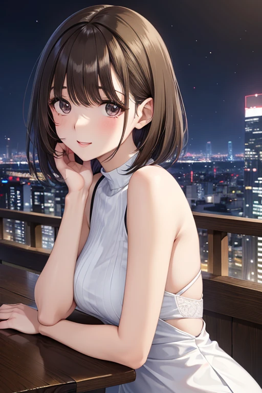 anegasaki nene、Shiny brown hair, short hair, (Beautiful brown eyes、Sparkling eyes, Fine grain)、smile、Ultra-detailed eyes、非常にDetailed face, Very detailed目,

masterpiece, Highest quality, Highest quality, Beautiful and aesthetic:1.2), Very detailed, Detailed clothing, Detailed clothing, Detailed face, 

((masterpiece))、((Highest quality))、Attractive Japanese woman with a perfect figure, Elegance and charm. She is modern, High fashion clothing. The costumes are sophisticated, A body-hugging dress with a bold slit, Her long, Thin legs. The color of the dress is dark, Fascinating emerald green, Her smooth, Porcelain-like skin. Her hair is chicly styled, Modern bob with subtle highlights, Increase her sharpness, Delicate facial features. She wears bold clothes, Classy makeup, Add some color with smoky eyeshadow and bright red lipstick. The background is stylish, Minimalist cityscape at dusk, The glow of the city lights creates a romantic atmosphere. Her expression is captivating, A mix of confidence and mystery, Engage your audience in a contemporary story, Stylish Tokyo Night.