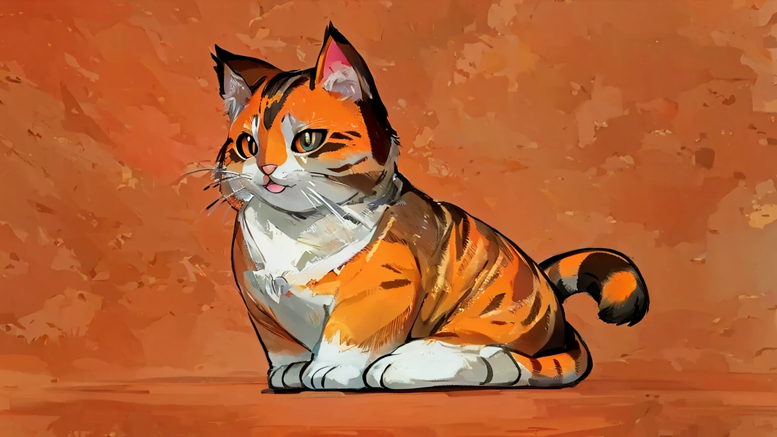 A Q version kitten,Lovely,An orange cat,Pure white background,Hand drawn illustrations,Flat style illustration,Contextureless,Super cute,Black pupil,Smile