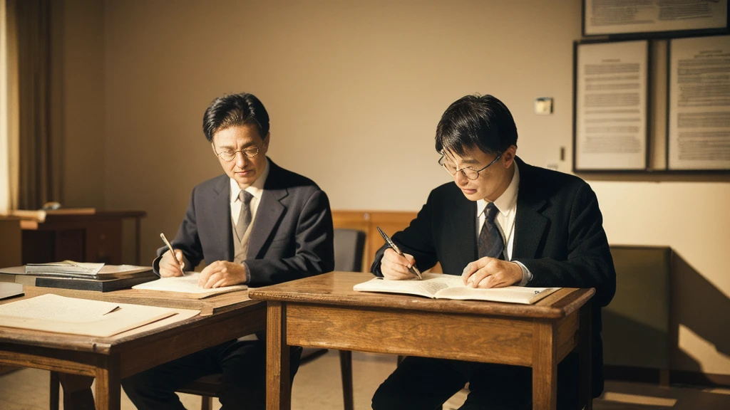 A middle-aged man sitting in a chair studying the Bible、Historical documents、Bible Manuscripts、Outdated、museum、high resolution