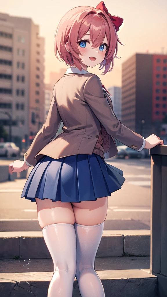 (nsfw),masterpiece,ultra detailed,sharp focus,4k digital art,high resolution,(back shot,from behind),(happy and blushed:1.7),tareme,(gyaru,gal,adult beautiful face,curvy adult body:1.3),(from above,upskirt:1.4),(school cardigan:1.3),dress shirt,black socks,(navy and pleated skirt:1.2),bow tie,(blonde hair,side ponytail),(dark skin:1.2),outdoor,public park,(sweaty:1.2),grinning,(trembling,flying heart-shapes),(kneeling and crawling on ground and spreading legs),(sexy and laced red tanga:1.3),loafers,crowd in background,gigantic ass,drooling,heart pupils