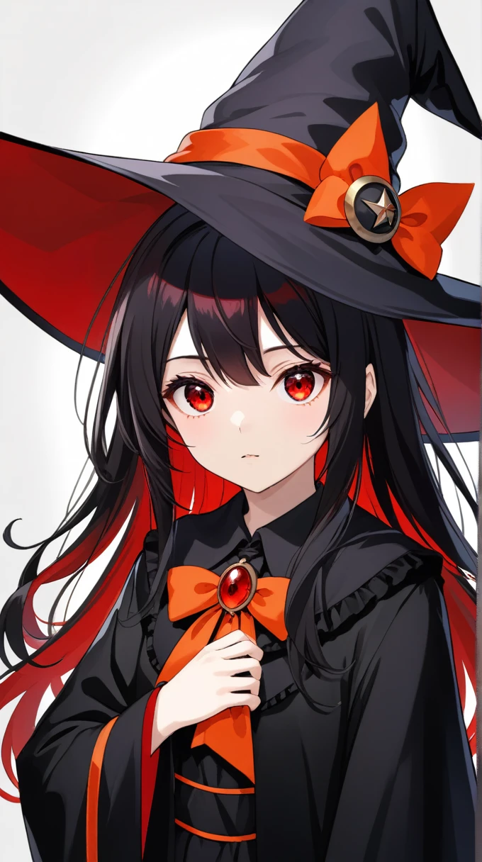 A 16 year old girl, with a red eyes, blackquality hair, with witch hat
