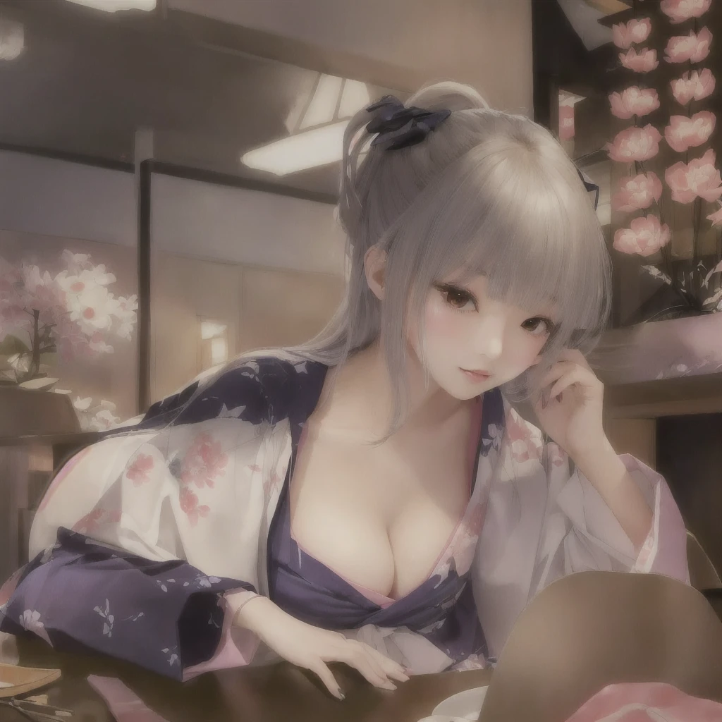 Anime girl in kimono、sitting in a restaurant holding a plate of food, Gwaiz, Gwaiz on ピクシブ artstation, Gwaiz on artstation ピクシブ, by Shimo, Zerochan Art, artwork in the style of Gwaiz, everyone, digital art on pixiv,  In a dress, ピクシブshe is a japanese woman she is . she is very skinny. Her shoulders are very narrow. she is naked. her breasts are small. She is 170 cm tall. She weighs 35kg. She has a transparent pink cunt exposed. She draws the female genitalia clearly.Her outline is thin and she doesn't use black, A sweet look in love. Her cheeks are dyed red. Japanese painting. pale watercolor. Do not draw outlines.The uterus and vagina are visible through the skin. The skin is transparent and the organs are visible.Very thin, small breasts, thin legs Pink straight hair, brown eyes, A short skirt with a checkered pattern, a tie of the same color as the skirt, and a navy blue blazer.Female genitalia exposed.  with an anarchic color scheme.A Japanese high school girl is coming home from school and changing her clothes, exposing her skin.She is wearing a navy blazer, a plaid/checkered skirt, black knee-high socks, and has long pink hair, wearing glasses.The genitals are exposed and conspicuous.I'm changing clothes in my room and I'm naked. She doesn't even wear underwear.Do not draw outlines. A pale watercolor painting. Color saturation is low.