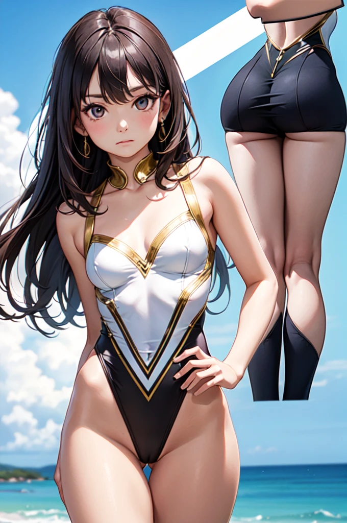 (high quality, High resolution, Detailed expression), Realistic, Thin fabric and small size, A woman wearing a high-leg mini leotard, It&#39;s digging in, BREAK twirling, Raising his leg vigorously, A powerful leap, alone, A woman with a plump, curvaceous figure, Sparkling eyes, (Detailed eyes), smile, blush, (Sweat), (Oily skin), Dramatic lighting effects, Shallow depth of field, Spotlights on stage, Contrasting Shadows, Bokeh, Studio Lighting