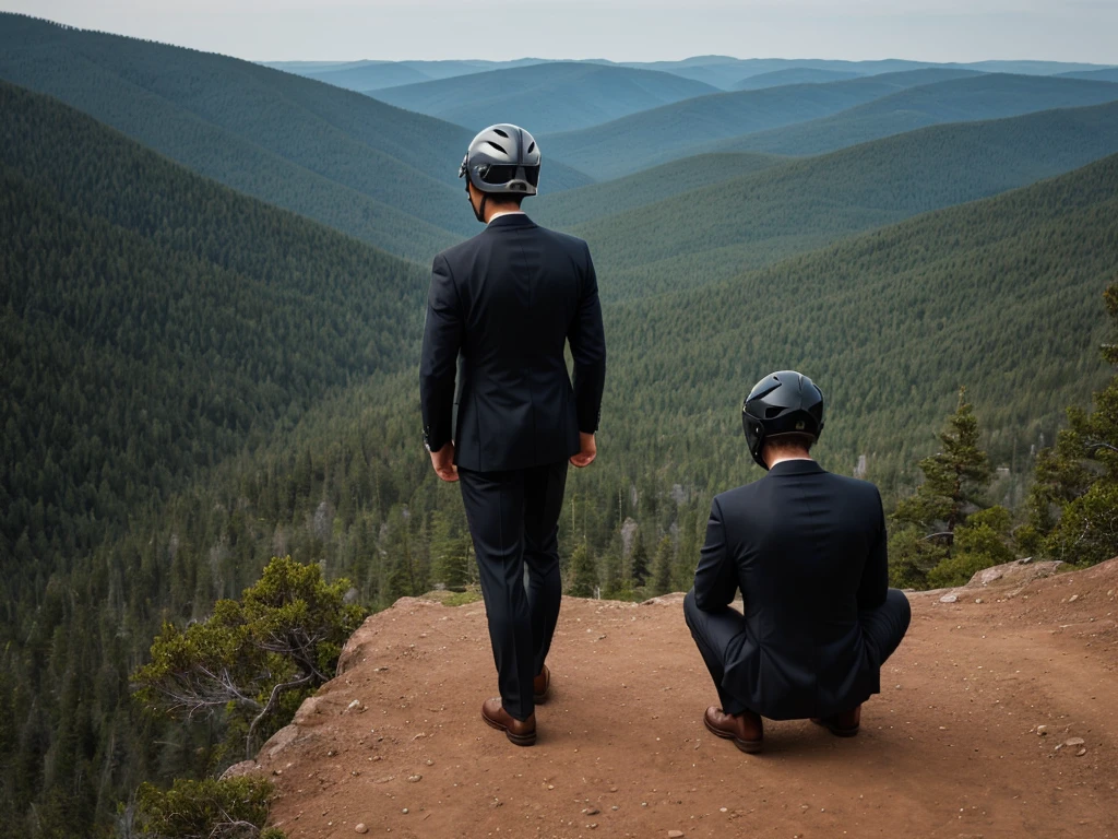 A Luxury Sales Suit man wearing a black rider full-face helmet overlooking wilderness,full body,standard rider black full face helmet,back view of the man, background is a wilderness,a man overlooking wilderness,a man overlooking wilderness,a man overlooking wilderness,a man overlooking wilderness,a man overlooking wilderness,full body,full body,full body,full body,with black rider full-face helmet,with black rider full-face helmet,with black rider full-face helmet,wearing black rider full-face helmet,wearing black full-face helmet,wearing black full-face helmet,overlooking wilderness,overlooking wilderness,Back view,Back view,Back view,Back view,Draw people small,Draw people small,Spectacular views,Spectacular views,Spectacular views,lonely man,lonely man,a black full-face helmet,a black full-face,A Luxury Sales Suit man,with Luxury Sales Suit