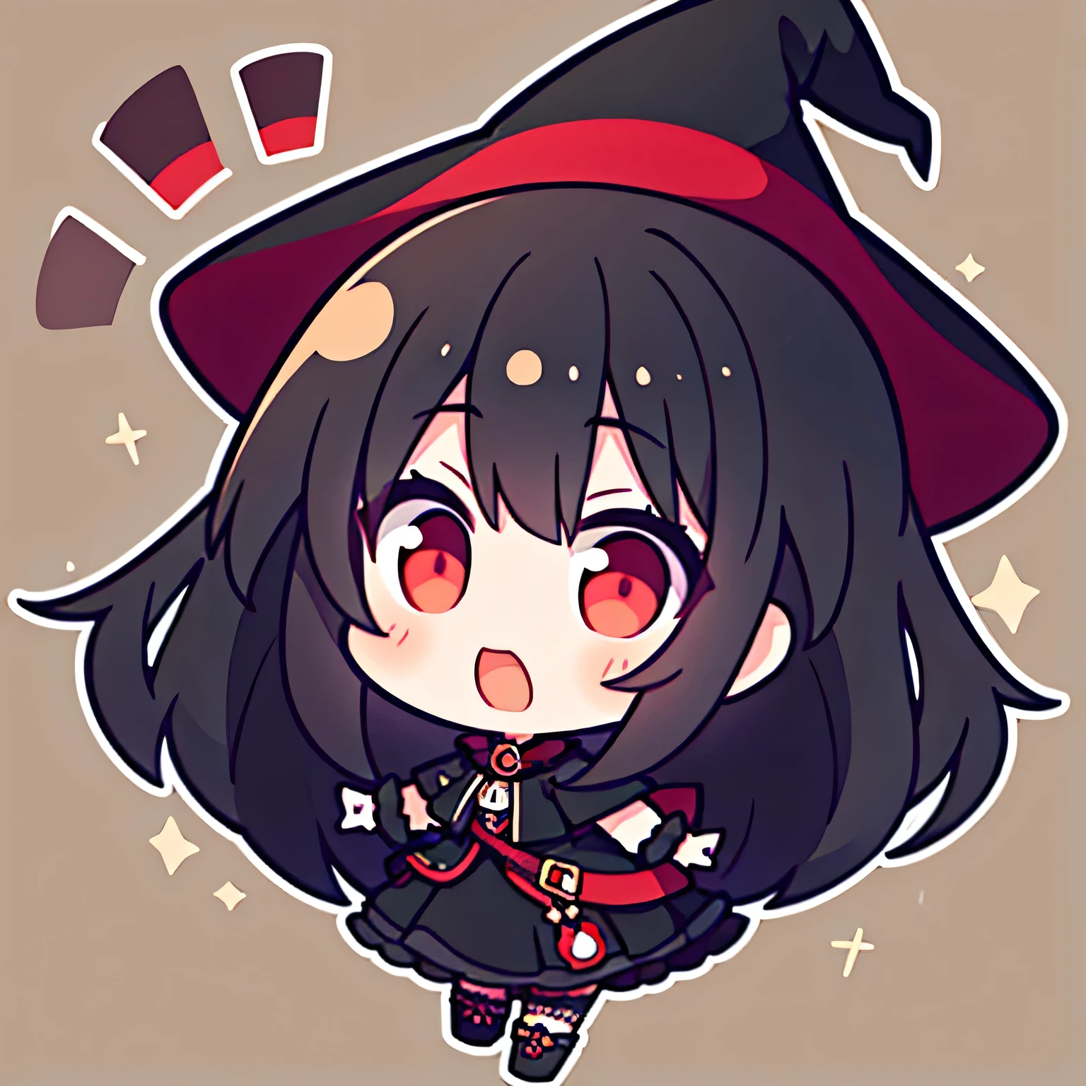 A  girl, with a red eyes, blackquality hair, with witch hat