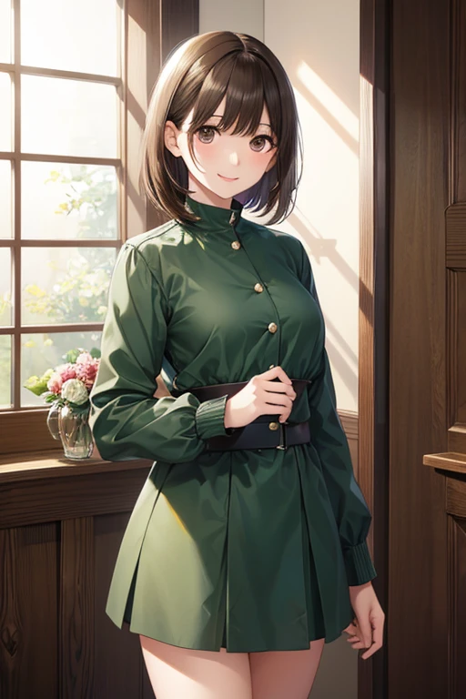 anegasaki nene、Shiny brown hair, short hair, (Beautiful brown eyes、Sparkling eyes, Fine grain)、smile、Ultra-detailed eyes、非常にDetailed face, Very detailed目,

masterpiece, Highest quality, Highest quality, Beautiful and aesthetic:1.2), Very detailed, Detailed clothing, Detailed clothing, Detailed face, Cowboy Shot、

((masterpiece))、((Highest quality))、Green jacket:1.3, smile:1.2, Medium Bob