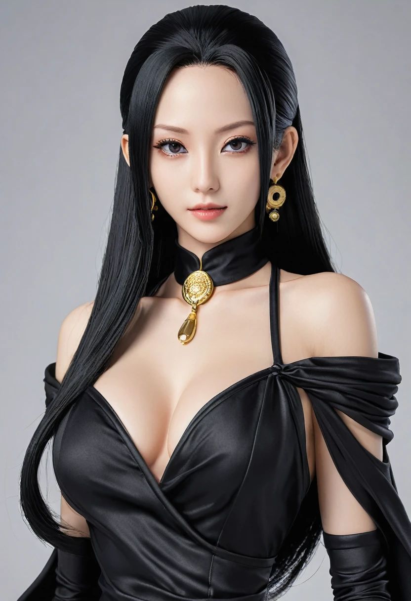 Realistic image humanoid boa hancock character one piece wear black dress