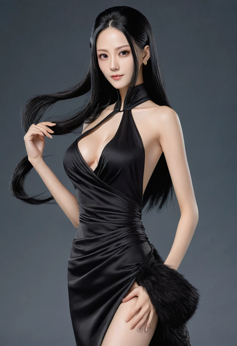 Realistic image humanoid boa hancock character one piece wear black dress