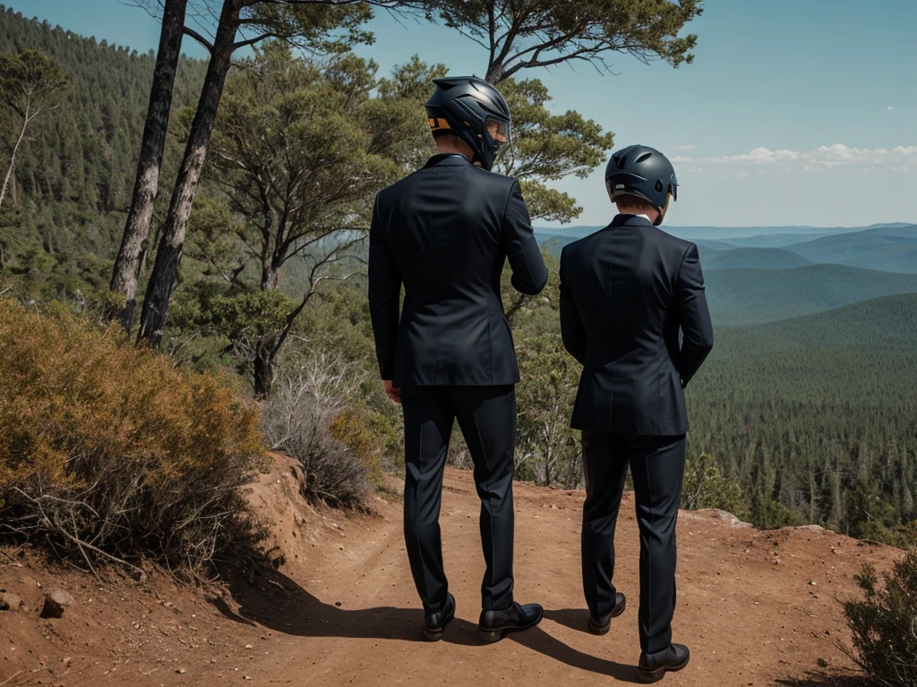 A Luxury Sales Suit man wearing a black rider full-face helmet overlooking wilderness,full body,standard rider black full face helmet,back view of the man, background is a wilderness,a man overlooking wilderness,a man overlooking wilderness,a man overlooking wilderness,a man overlooking wilderness,a man overlooking wilderness,full body,full body,full body,full body,with black rider full-face helmet,with black rider full-face helmet,with black rider full-face helmet,wearing black rider full-face helmet,wearing black full-face helmet,wearing black full-face helmet,overlooking wilderness,overlooking wilderness,Back view,Back view,Back view,Back view,Draw people small,Draw people small,Spectacular views,Spectacular views,Spectacular views,lonely man,lonely man,a black full-face helmet,a black full-face,A Luxury Sales Suit man,with Luxury Sales Suit