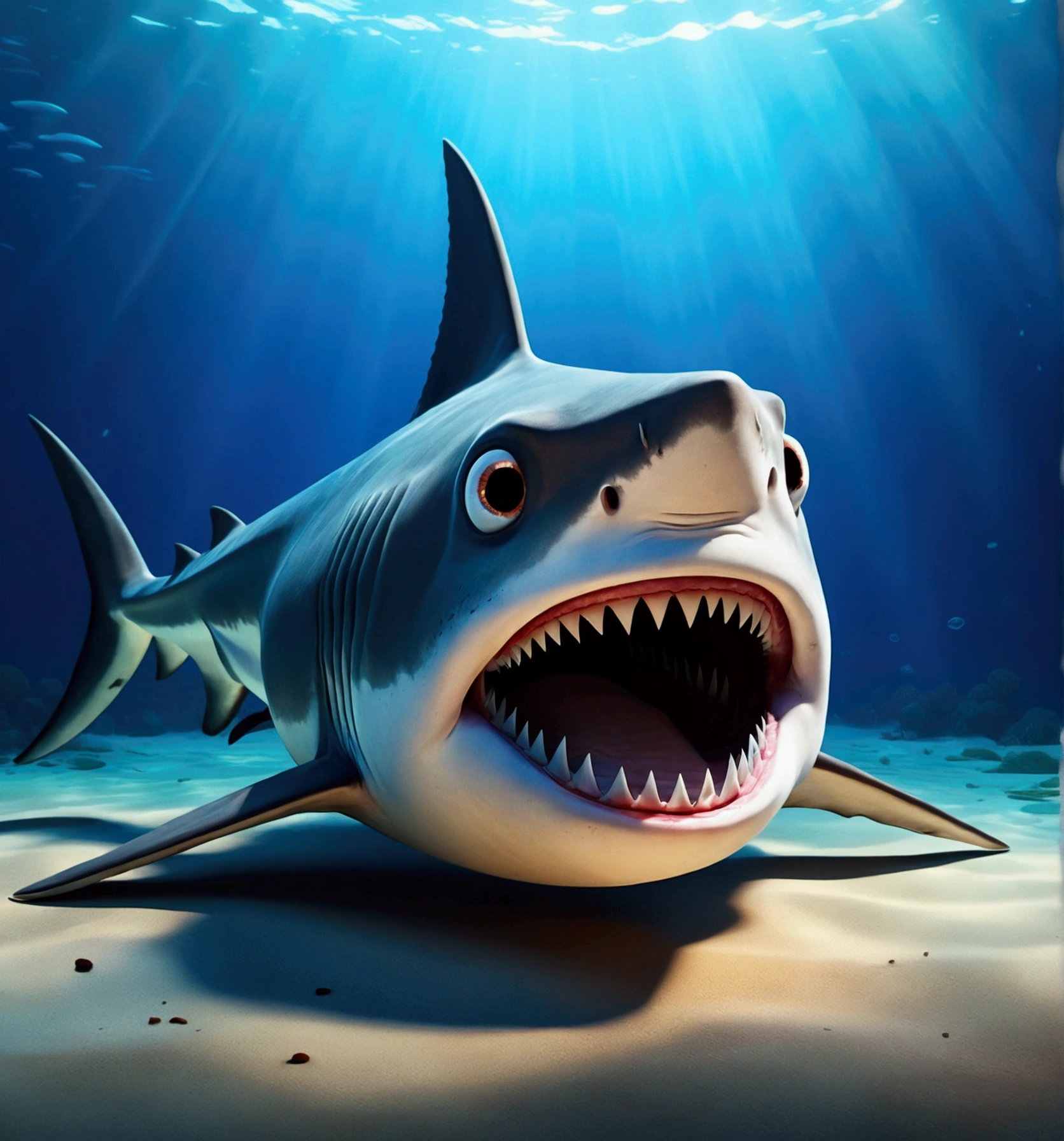 A saw shark, pixar cartoon style，masterpiece, best quality