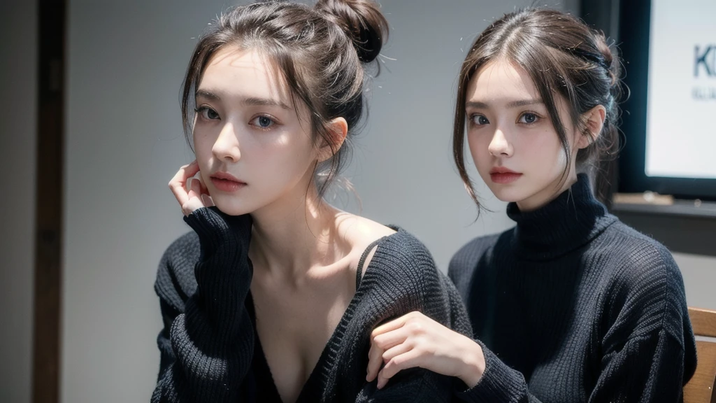 1 Girl, Thin face, Sharp blue eyes, Black Hair, Hair tied in a bun, Thin:1.3, Body, Wearing a light knit sweater, High dark skirt, Hands on knees, Looking at the audience, (Eye level shot, Cowboy shooting),
rest
(best quality:1.3, masterpiece:1.3), (Practical, photo Practical:1.2), high resolution, Ultra HD, 8K, (Practical skin, Delicate and glowing skin), (Normal expression, Perfect anatomical structure),