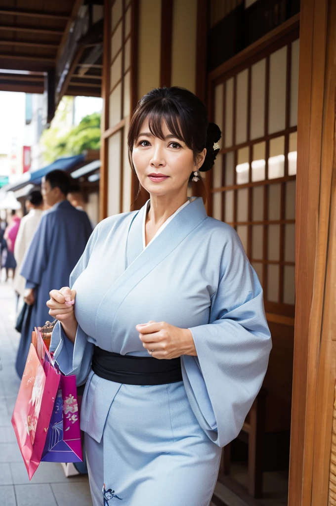 50-year-old woman、Mature Woman、kimono、Random Pause、shopping、Big Breasts