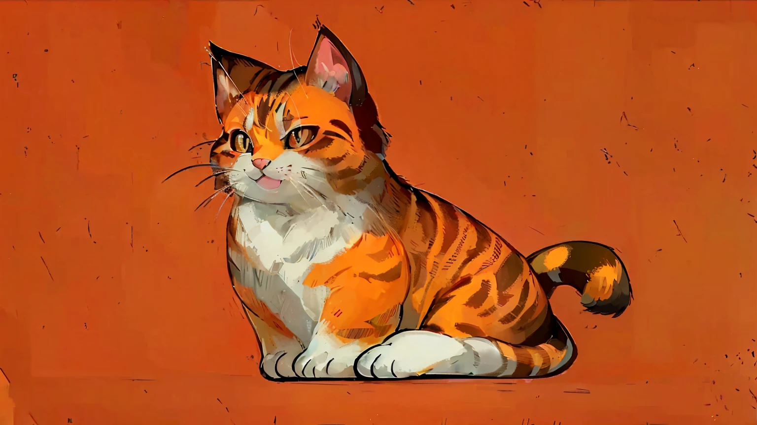 A Q version kitten，Lovely，An orange cat，Pure white background，Hand drawn illustrations，Flat Wind插画，Contextureless，Super cute，Black pupil，Smile，Flat Wind，Flat Wind