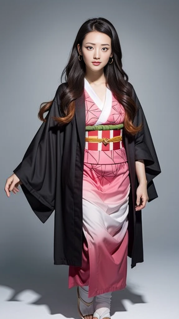 Female, (), (Very cute face), Moist skin, (Pink and bright eyes), (Full body: 1.4),
BREAK,
(Very beautiful warrior: 1.3), (Kicking: 1.3),
BREAK,
Earrings, Short length, (Black grass tattoo on body: 1.3), (Full body: 1.4),
BREAK,
(Cute kimono: 1.2), (Black haori: 1.2),
BREAK,
(Super long hair), (Light gray hair: 1.2), (Gradient hair: 1.3), (Red tips: 1.3),
BREAK,
(Realistic: 1.3), Masterpiece, Perfect lighting, (Ultra high resolution), (8K), (Highly detailed: 1.4), (Full body: 1.4), (Symmetrical: 1.2), (One shot),
BREAK,
(Japanese city: 1.2),
BREAK,
(Demon Slayer: 1.4), (Haruka Ayase: 1.3), (Nezuko Kamado),