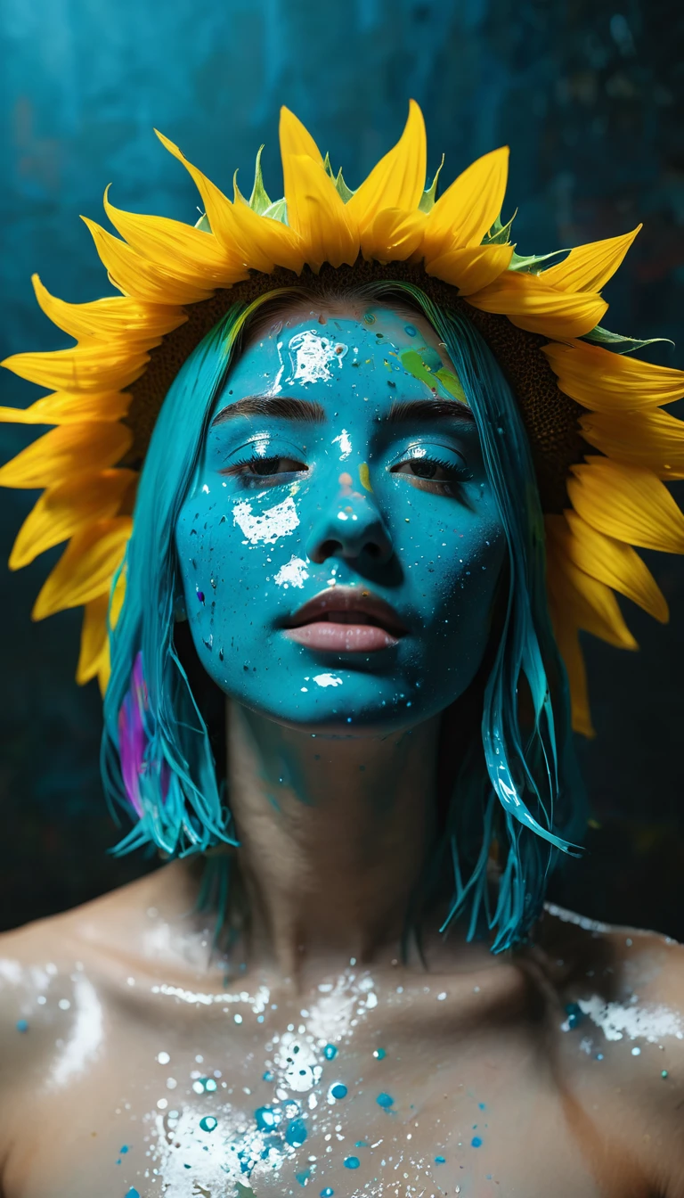 8K, ARTISTIC photogrAphy, best quAlity, mAsterpiece: 1.2), A sunflower, full body RAW candid cinema, cyan hair, 16mm, color graded portra 400 film, remarkable color, ultra realistic, dark lighting, oppressive atmosphere, depressive colors, kodak portra 400, photograph,r, Natural Light, Pinhead lighgts, blur reflection, Brush Strokes, Smooth, abstract, Splatter, Oil On Canvas, rainbow colors, fractal isometrics details bioluminescens : a stunning realistic photograph of wet bone structure, 3d render, octane render, intricately detailed, titanium decorative headdress, cinematic, trending on artstation | Isometric | Centered