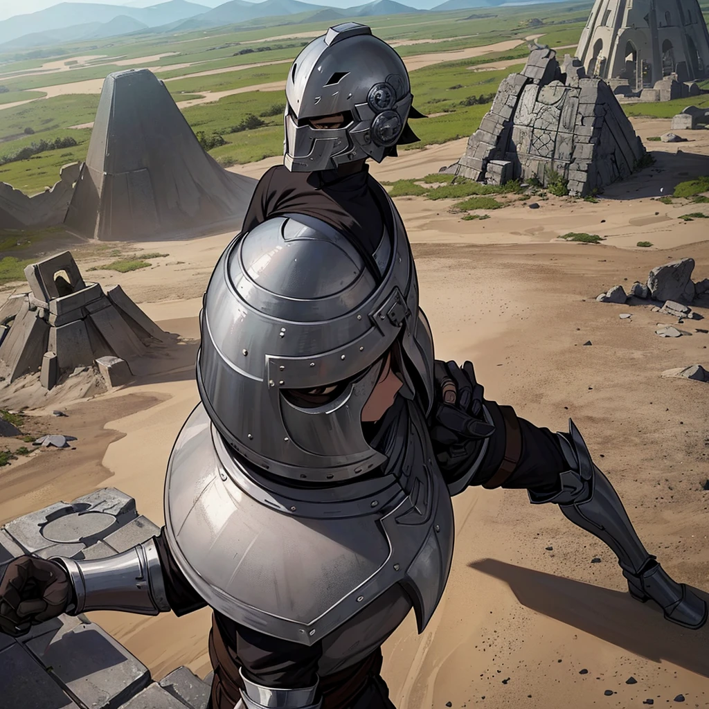 Best illustrations、Best Quality、(have a round shield)、(((Simple grey armor、Black trousers、Black gloves、Short Hair、Brown Hair、20 year old man、Iron Helmet、Iron helmet)))、(((Fighting Pose)))、(Old ruins、desert。Grass)、(Black, muddy swamp)、(Medieval Knight)、(Close your eyes、get annoyed、Open your mouth、Get angry、Sweat)、battlefield、(From above)、Body buried in the ground