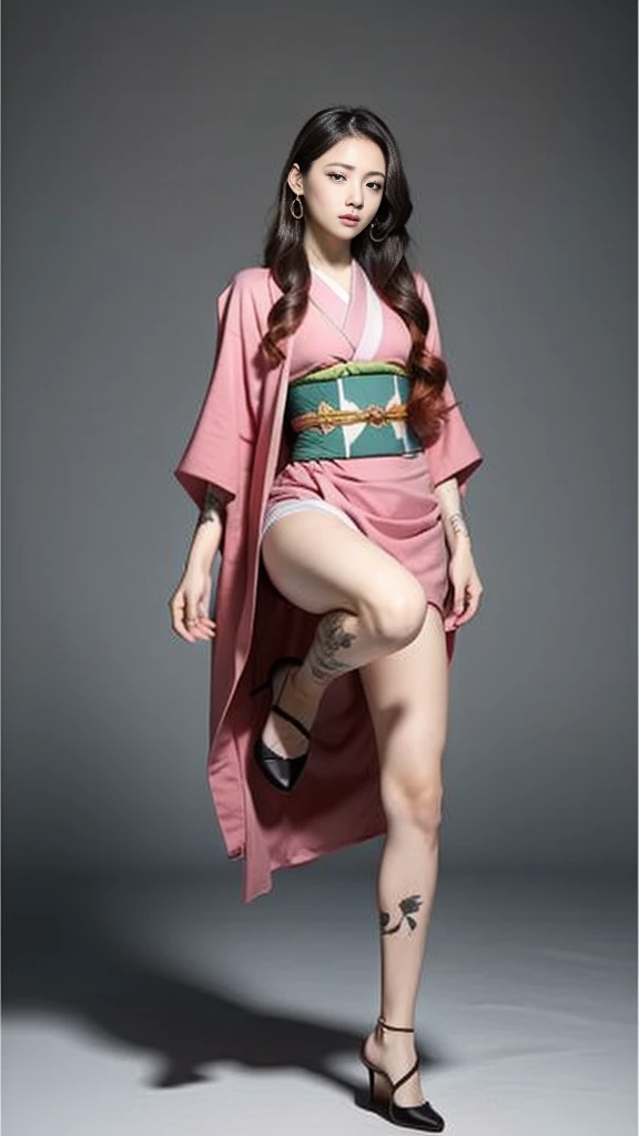 Female, (16 years old), (Very cute face), Moist skin, (Pink and bright eyes), (Full body: 1.4),
BREAK,
(Very beautiful warrior: 1.3), (Kicking: 1.3),
BREAK,
Earrings, Short length, (Black grass tattoo on body: 1.3), (Full body: 1.4),
BREAK,
(Cute kimono: 1.2), (Black haori: 1.2),
BREAK,
(Super long hair), (Light gray hair: 1.2), (Gradient hair: 1.3), (Red tips: 1.3),
BREAK,
(Realistic: 1.3), Masterpiece, Perfect lighting, (Ultra high resolution), (8K), (Highly detailed: 1.4), (Full body: 1.4), (Symmetrical: 1.2), (One shot),
BREAK,
(Japanese city: 1.2),
BREAK,
(Demon Slayer: 1.4), (Haruka Ayase: 1.3), (Nezuko Kamado),
