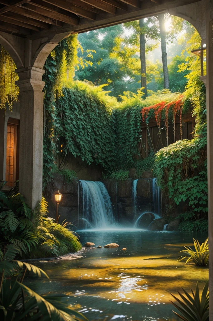 Create a 3D rendering of the name "Sagar" in bold, white letters with a realistic concrete texture. The letters should be intertwined with lush green vines and leaves, giving the impression of nature reclaiming the text. In the background, add vibrant plumes of yellow, orange, and pink smoke, creating a dreamy and colorful atmosphere. Ensure the lighting highlights the textures and depth of the scene."