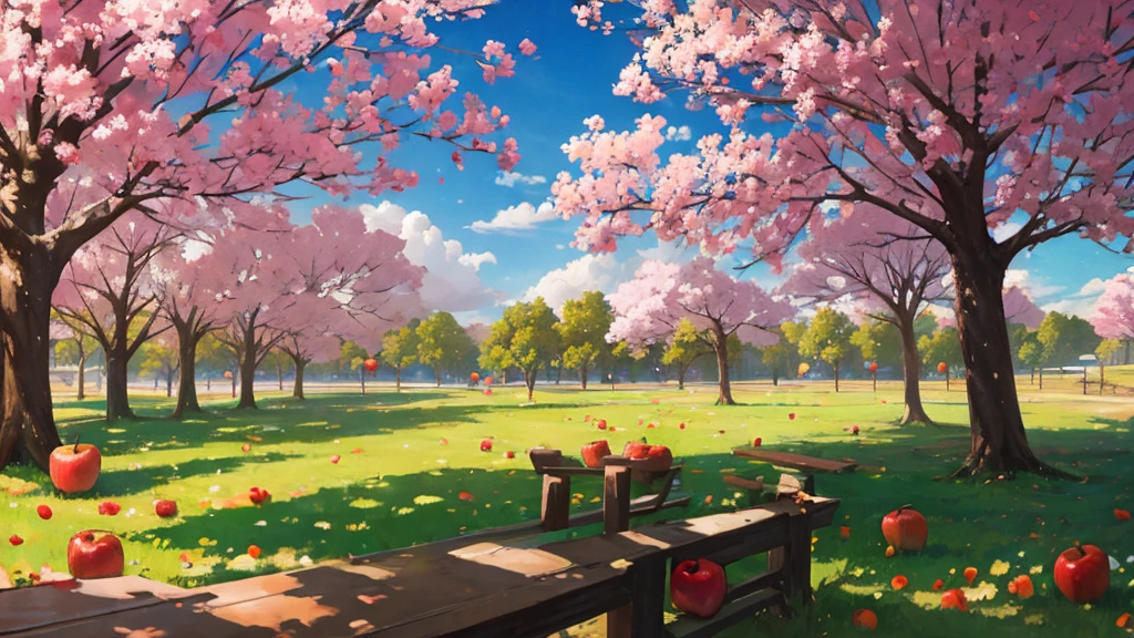 Apple trees gathered together without people