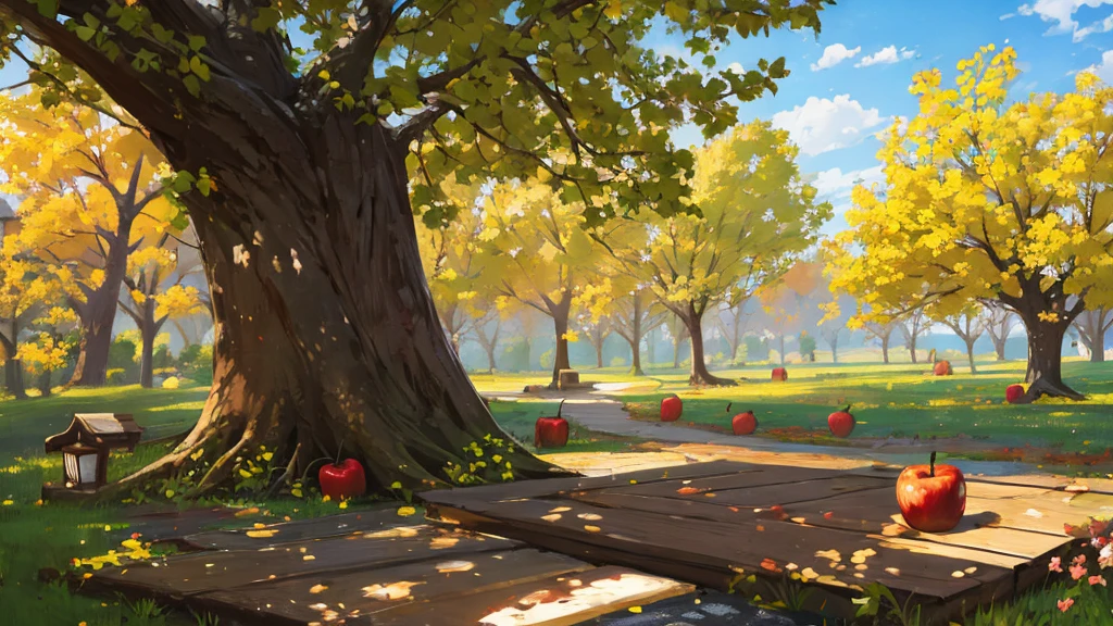 Apple trees gathered together without people