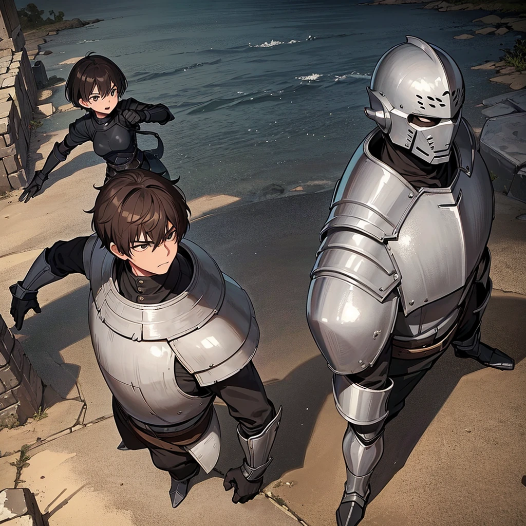 Best illustrations、Best Quality、(have a round shield)、(((Simple grey armor、Black trousers、Black gloves、Short Hair、Brown Hair、20 year old man、Iron Helmet、Iron helmet)))、(((Fighting Pose)))、(Old ruins、desert。Grass)、(Black, muddy swamp)、(Medieval Knight)、(Close your eyes、get annoyed、Open your mouth、Get angry、Sweat)、battlefield、(From above)、Sea of mud、Black Sea