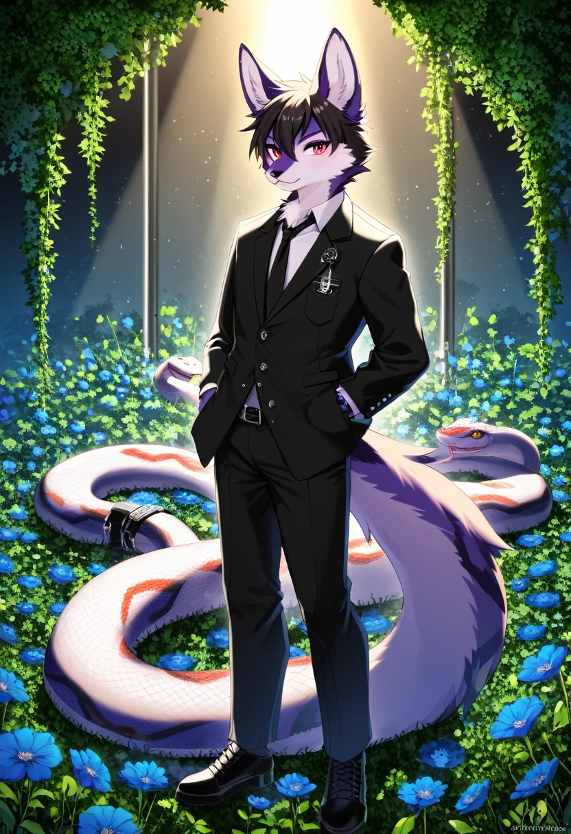 e621(best quality, high resolution, ultra-detailed)silhouett(kemono, furry anthro)holding striking pocket watch, surrounded by flowers, snakes and darkness, illustrative rendering, intricate details, mysterious atmosphere, vibrant colors, dynamic lighting , Gothic style,