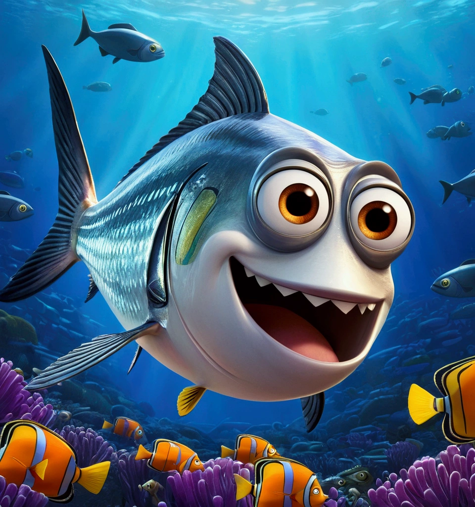 A sardine, pixar cartoon style,masterpiece, best quality