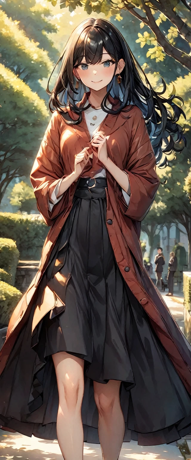 (masterpiece), (Highest quality), (Super Detail), (Disheveled Hair), (figure), (girl1人), (interview), (A quick background), Beautiful attention to detail, 繊細でBeautiful Face, floating, (High saturation), (Shine), Focus on the face, Black Hair, bangs, A big smile, floating Hair. girl, Girl in Love, Pixiv illustration, Highest quality, Very detailed, smile, Smart, Beautiful Face, 4K, nature, Sunlight filtering through the trees,