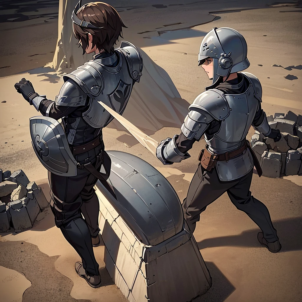 Best illustrations、Best Quality、(have a round shield)、(((Simple grey armor、Black trousers、Black gloves、Short Hair、Brown Hair、20 year old man、Iron Helmet、Iron helmet)))、(((Fighting Pose)))、(Old ruins、desert。Grass)、(Black, muddy swamp)、(Medieval Knight)、(Close your eyes、get annoyed、Open your mouth、Get angry、Sweat)、battlefield、(From above、From the back)、Sea of mud、Black Sea、Black Deep Sea